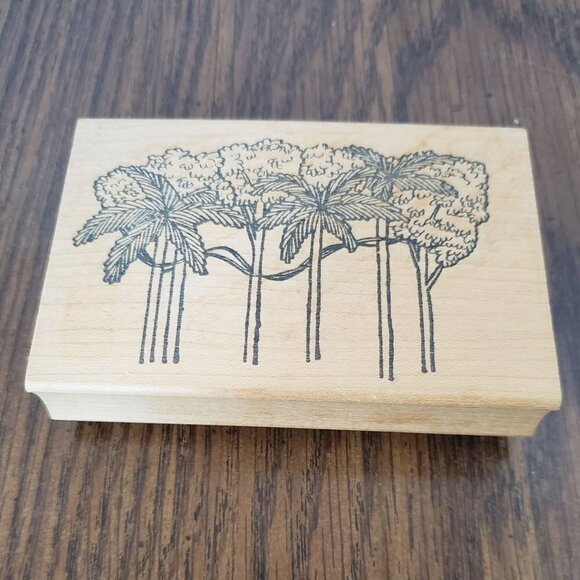 Double D Wood Mounted Tropical Oasis Trees and Palms Rubber Stamp H2120 - Picture 1 of 8